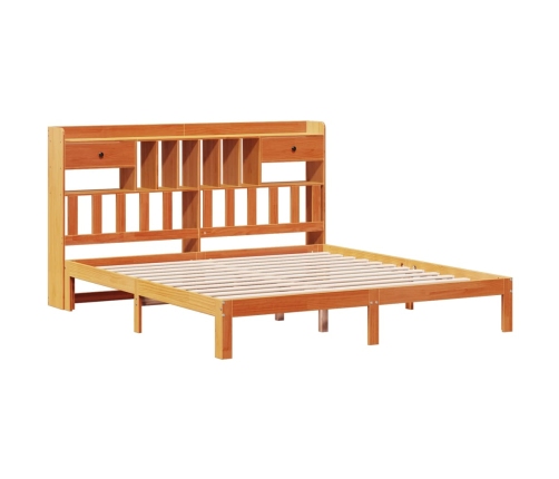 Cama con estantería sin colchón madera maciza marrón 180x200cm