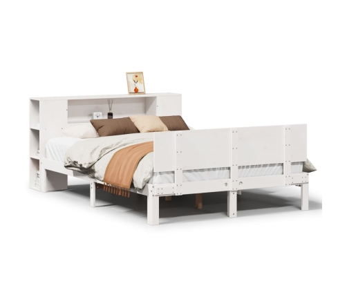 Cama con estantería sin colchón madera maciza blanca 120x190 cm