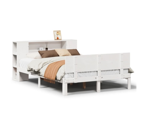 Cama con estantería sin colchón madera maciza blanca 135x190 cm