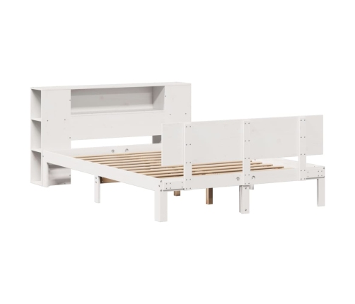 Cama con estantería sin colchón madera maciza blanca 135x190 cm