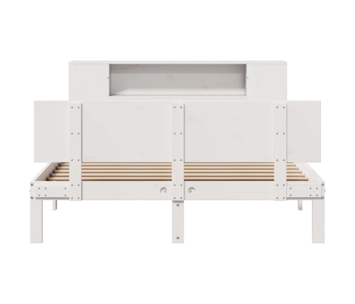 Cama con estantería sin colchón madera maciza blanca 135x190 cm