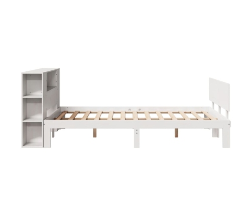 Cama con estantería sin colchón madera maciza blanca 135x190 cm