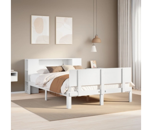 Cama con estantería sin colchón madera maciza blanca 135x190 cm