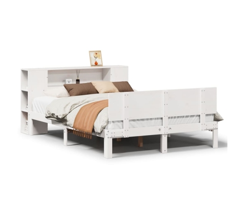 Cama con estantería sin colchón madera maciza blanca 140x190 cm