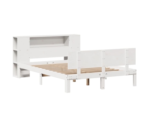 Cama con estantería sin colchón madera maciza blanca 140x190 cm