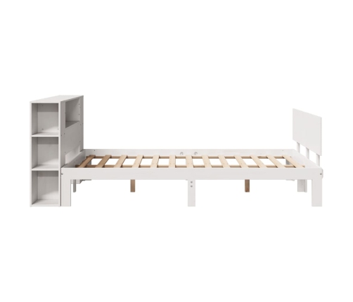 Cama con estantería sin colchón madera maciza blanca 140x190 cm