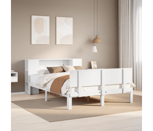 Cama con estantería sin colchón madera maciza blanca 140x190 cm