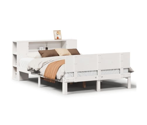 Cama con estantería sin colchón madera maciza blanca 120x200 cm