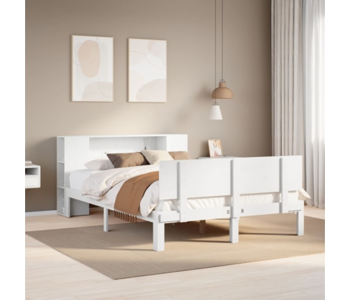 Cama con estantería sin colchón madera maciza blanca 120x200 cm
