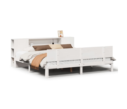Cama con estantería sin colchón madera maciza blanca 180x200 cm