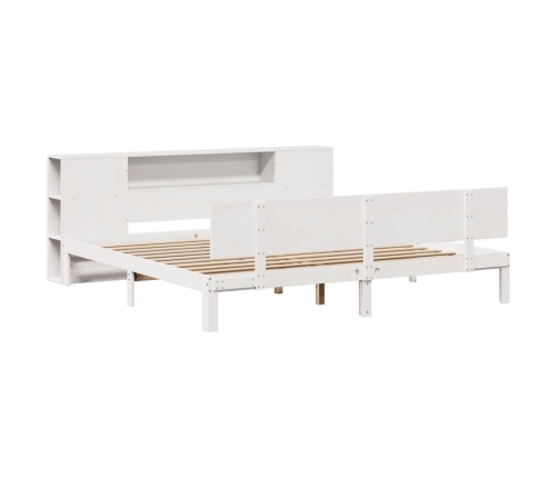 Cama con estantería sin colchón madera maciza blanca 180x200 cm