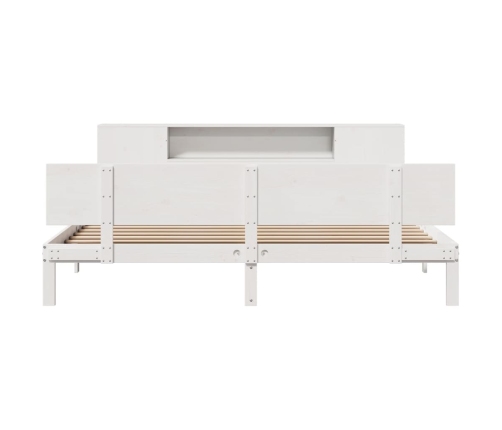 Cama con estantería sin colchón madera maciza blanca 180x200 cm