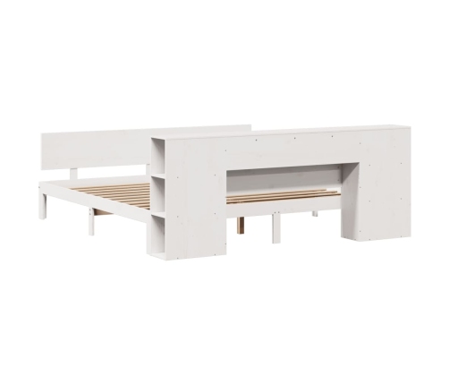 Cama con estantería sin colchón madera maciza blanca 180x200 cm