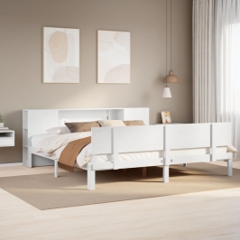 Cama con estantería sin colchón madera maciza blanca 180x200 cm