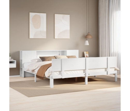 Cama con estantería sin colchón madera maciza blanca 180x200 cm