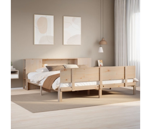 Cama con estantería sin colchón madera maciza de pino 200x200cm