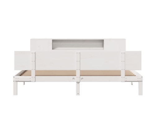 Cama con estantería sin colchón madera maciza blanca 200x200 cm