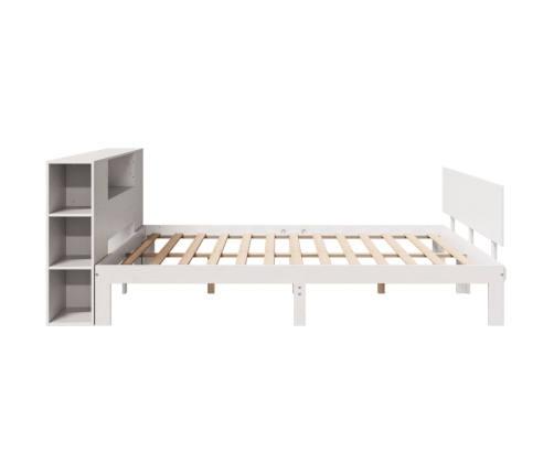 Cama con estantería sin colchón madera maciza blanca 200x200 cm