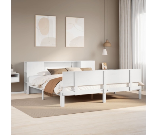 Cama con estantería sin colchón madera maciza blanca 200x200 cm