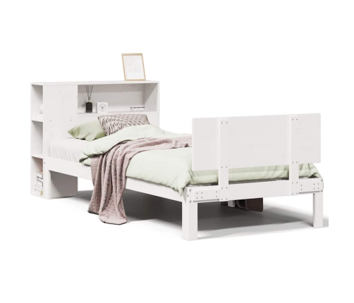 Cama con estantería sin colchón madera maciza blanca 75x190 cm
