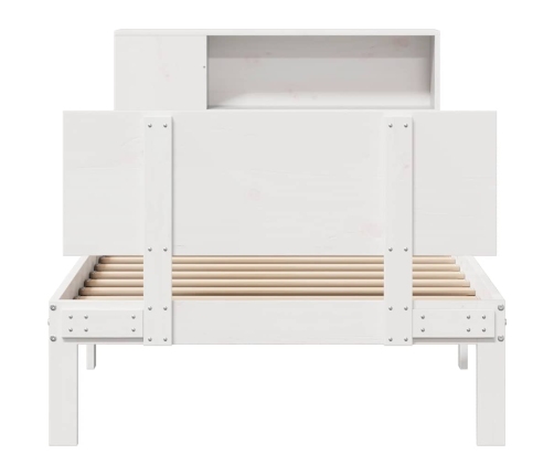 Cama con estantería sin colchón madera maciza blanca 75x190 cm
