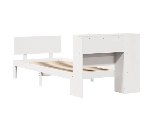 Cama con estantería sin colchón madera maciza blanca 75x190 cm