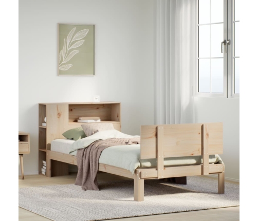 Cama con estantería sin colchón madera maciza de pino 90x200 cm