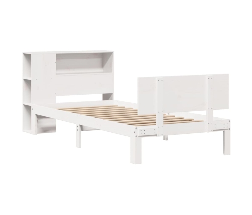 Cama con estantería sin colchón madera maciza blanco 90x200 cm