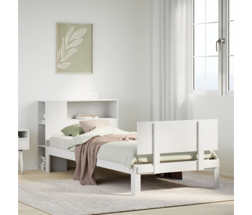 Cama con estantería sin colchón madera maciza blanco 90x200 cm