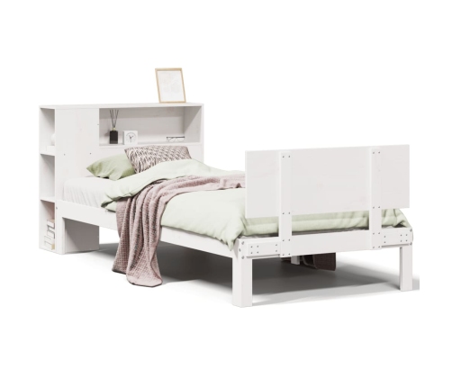 Cama con estantería sin colchón madera maciza blanca 100x200 cm
