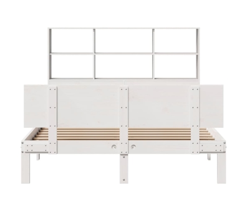 Cama con estantería sin colchón madera maciza blanca 120x190 cm