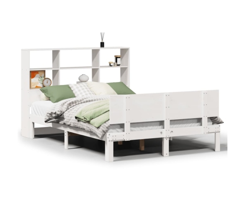 Cama con estantería sin colchón madera maciza blanca 135x190 cm