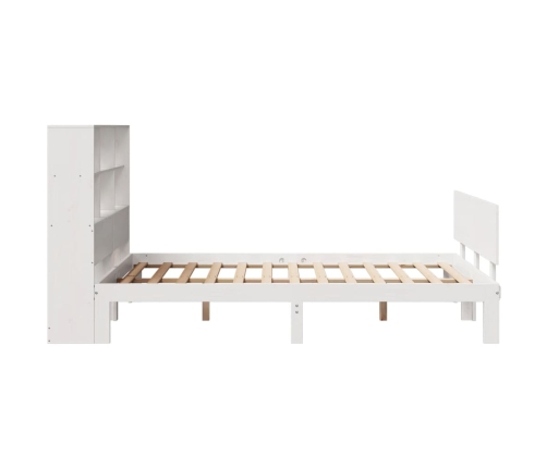 Cama con estantería sin colchón madera maciza blanca 135x190 cm