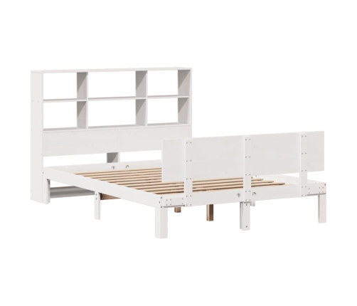 Cama con estantería sin colchón madera maciza blanca 140x190 cm
