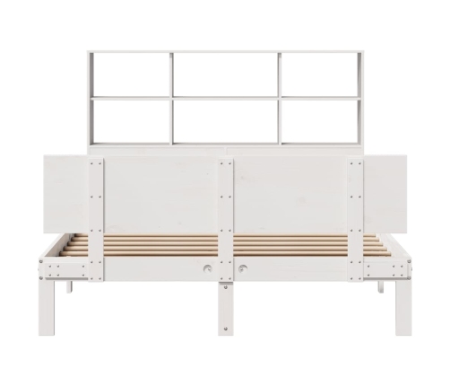 Cama con estantería sin colchón madera maciza blanca 140x190 cm