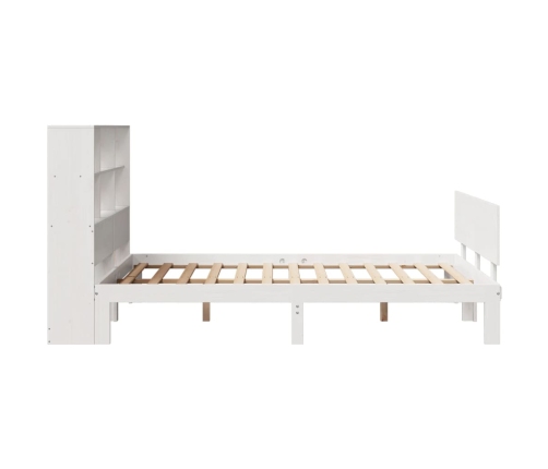 Cama con estantería sin colchón madera maciza blanca 140x190 cm