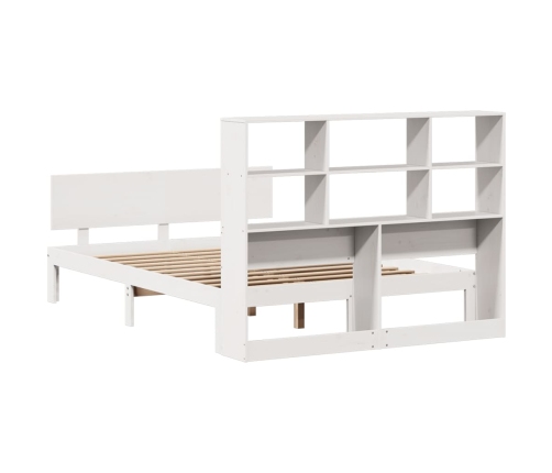 Cama con estantería sin colchón madera maciza blanca 140x190 cm