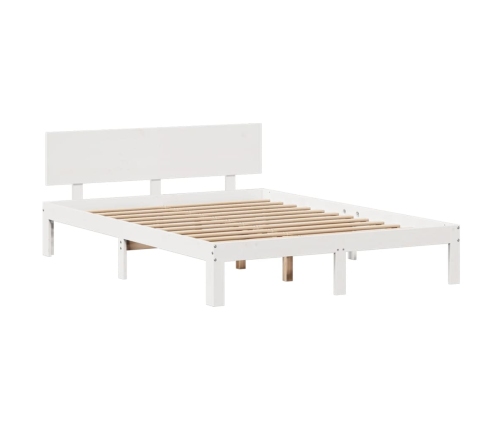 Cama con estantería sin colchón madera maciza blanca 140x190 cm