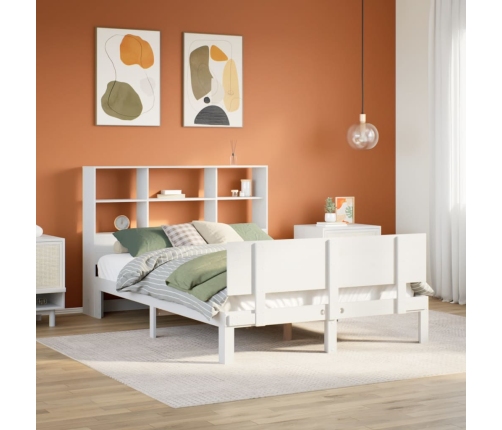 Cama con estantería sin colchón madera maciza blanca 140x190 cm