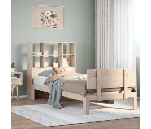 Cama con estantería sin colchón madera maciza de pino 90x200 cm