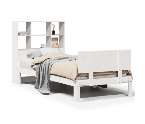 Cama con estantería sin colchón madera maciza blanca 100x200 cm