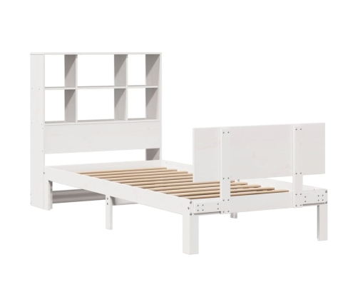 Cama con estantería sin colchón madera maciza blanca 100x200 cm