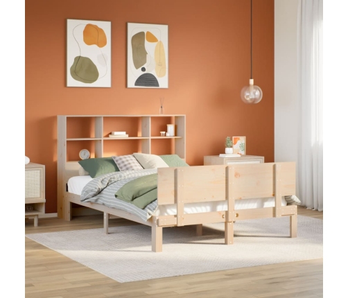 Cama con estantería sin colchón madera maciza de pino 140x200cm