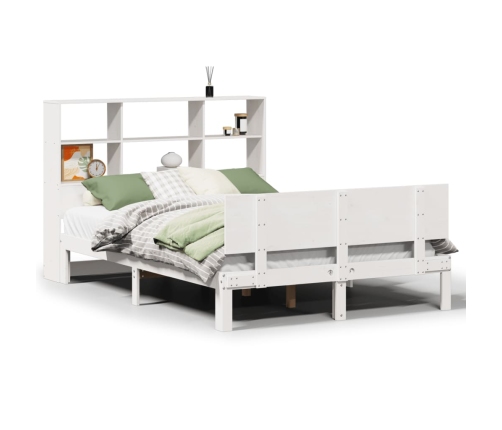 Cama con estantería sin colchón madera maciza blanca 140x200 cm