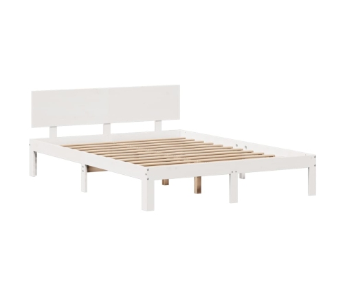 Cama con estantería sin colchón madera maciza blanca 160x200 cm