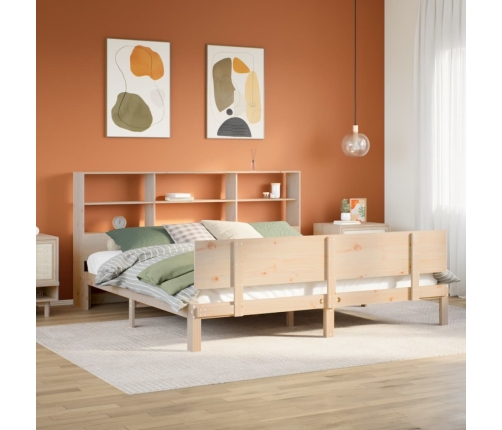 Cama con estantería sin colchón madera maciza de pino 180x200cm