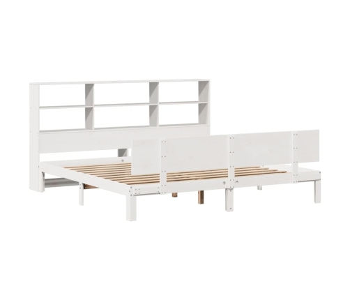 Cama con estantería sin colchón madera maciza blanca 180x200 cm