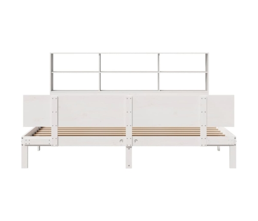 Cama con estantería sin colchón madera maciza blanca 180x200 cm