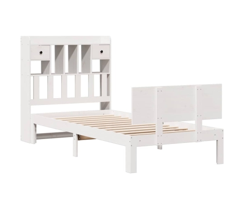 Cama con estantería sin colchón madera maciza blanca 75x190 cm