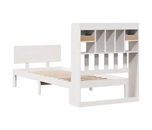 Cama con estantería sin colchón madera maciza blanca 75x190 cm